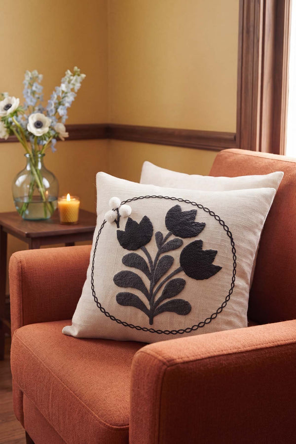 Black Tulip Pattern Decorative Punch Cushion Cover
