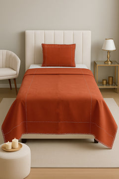 Luna Terracotta Striped Quilted 2-Piece Bedspread Set – 100% Cotton, Single Size, 180x240 cm