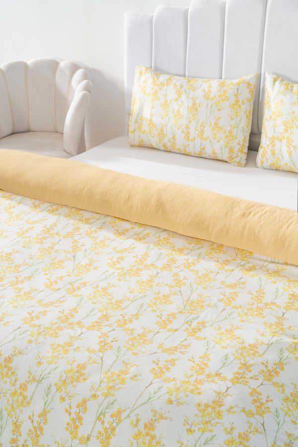 Lorisa Yellow Double Duvet Cover Set Cotton