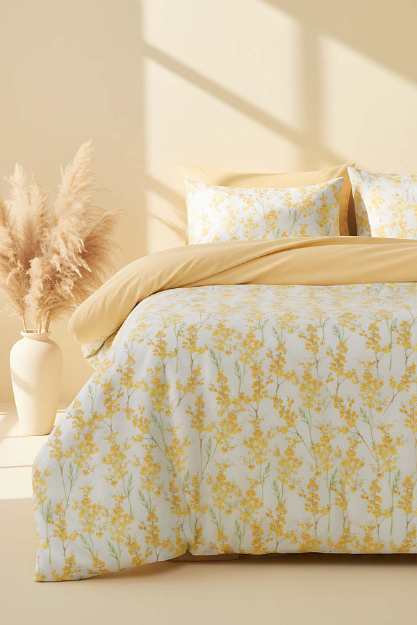Lorisa Yellow Double Duvet Cover Set Cotton