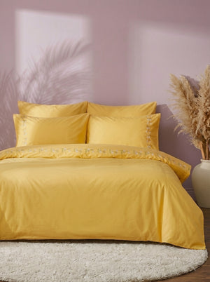 Alissa Yellow Floral Embroidered Cotton Double Duvet Cover Set – 6 Pieces