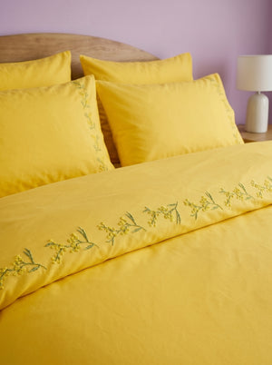Alissa Yellow Floral Embroidered Cotton Double Duvet Cover Set – 6 Pieces