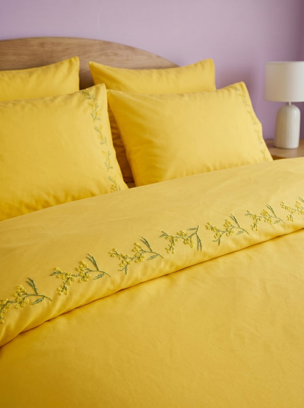 Alissa Yellow Floral Embroidered Cotton Double Duvet Cover Set – 6 Pieces
