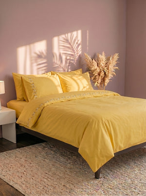 Alissa Yellow Floral Embroidered Cotton Double Duvet Cover Set – 6 Pieces