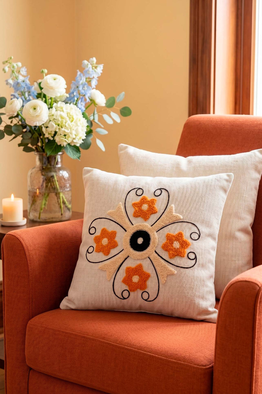 Star Flower Patterned Punch Decorative Cushion Cover