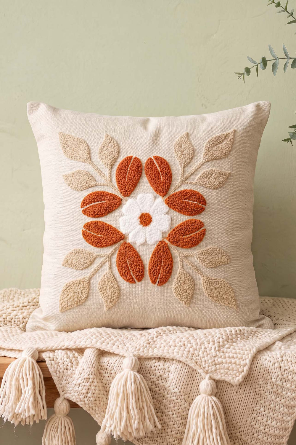 Cinnamon Lily Pattern Punch Decorative Cushion Cover
