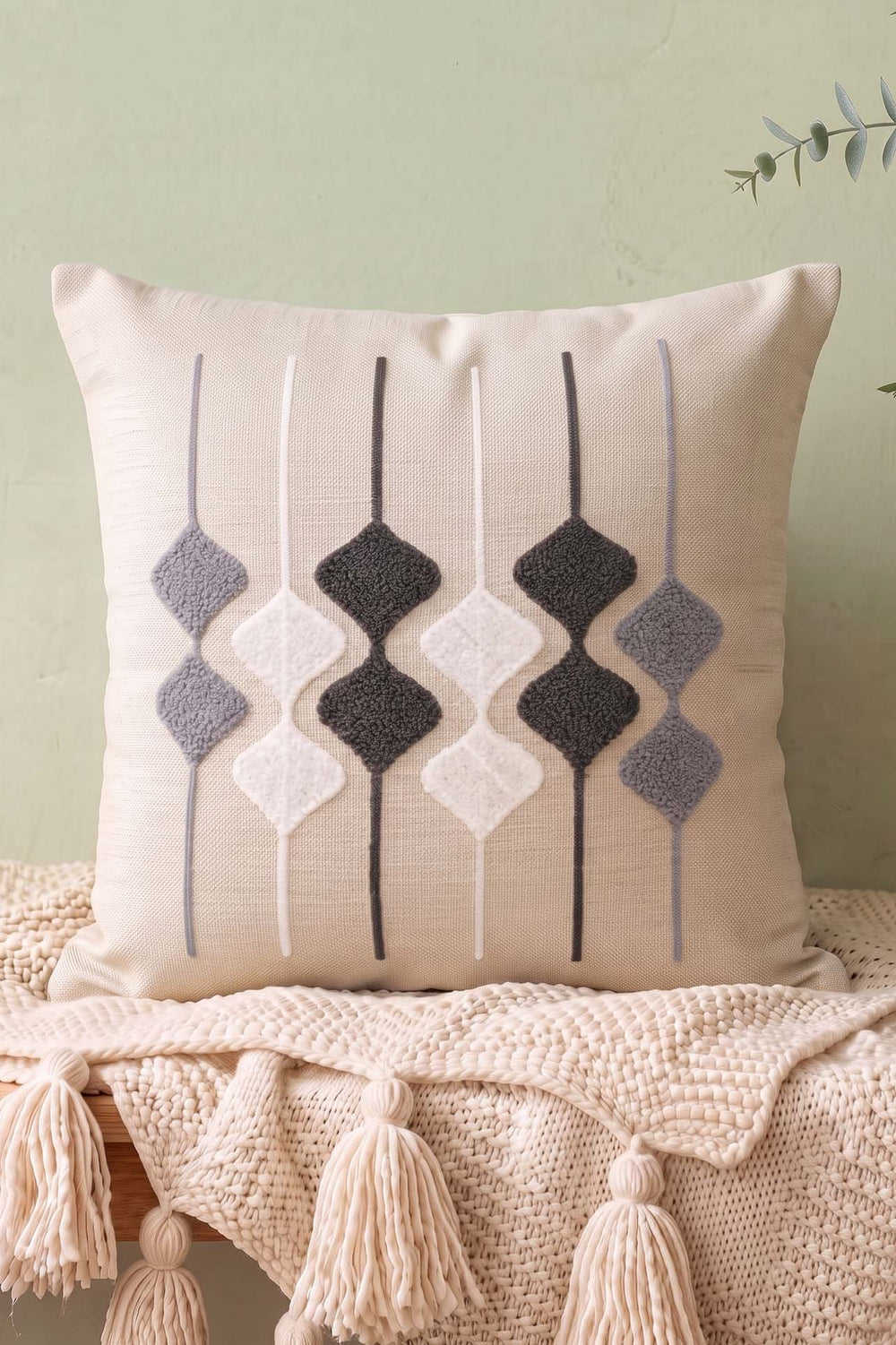 Gray Diamond Pattern Punch Decorative Cushion Cover