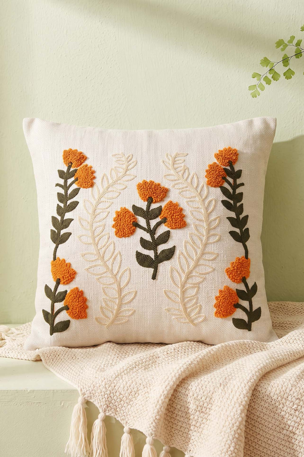 Amber Floral Pattern Punch Decorative Cushion Cover