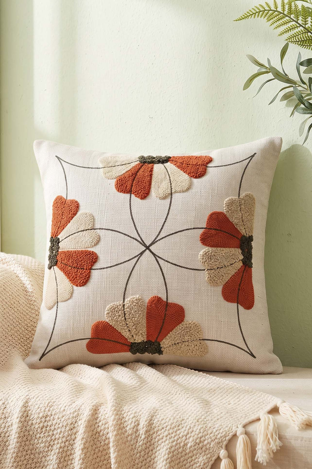 Symmetrical Floral Pattern Punch Decorative Cushion Cover