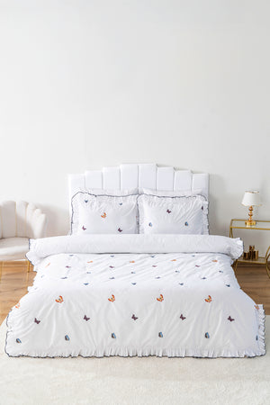 Butterfly Double Embroidered Duvet Cover Set & Bridal Set 100% Cotton