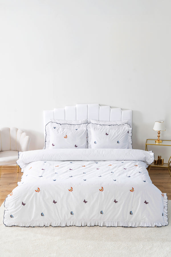 Butterfly Double Embroidered Duvet Cover Set & Bridal Set 100% Cotton