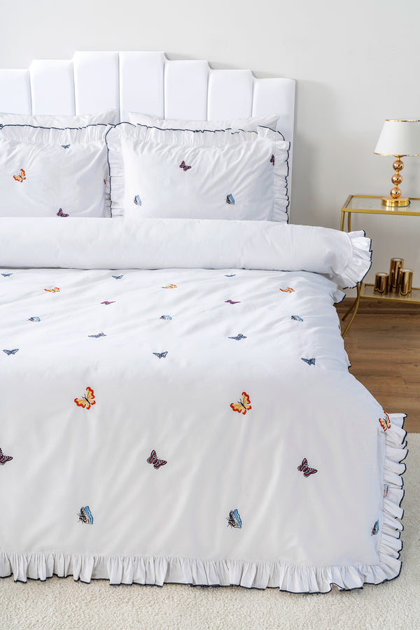 Butterfly Double Embroidered Duvet Cover Set & Bridal Set 100% Cotton
