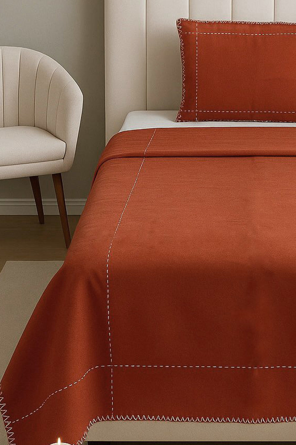 Luna Tile Striped Shepherd Stitch 100% Cotton Single Bed Cover Set