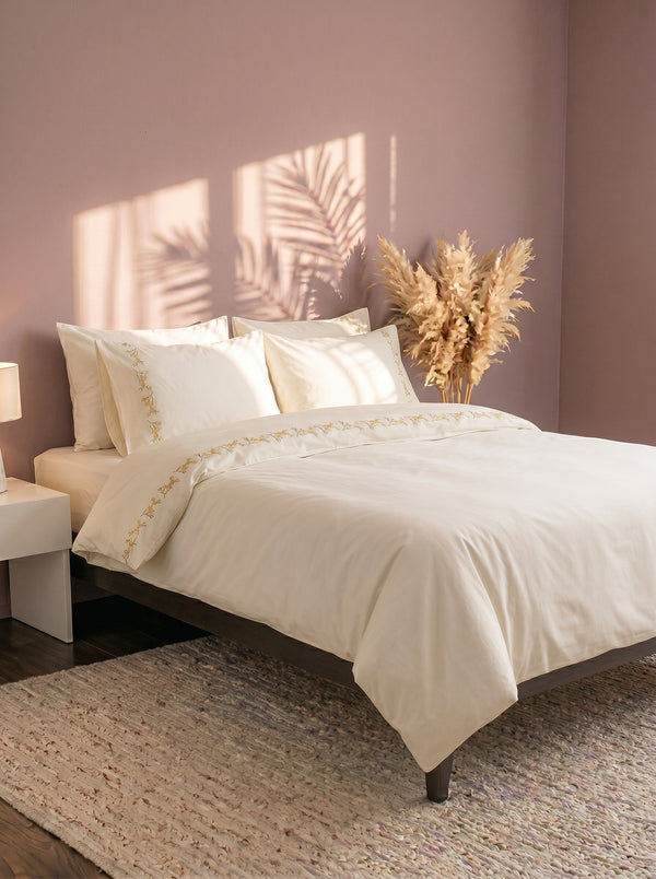 Alissa White Floral Embroidered Cotton Double Duvet Cover Set – 6 Pieces
