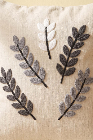 Gray Olive Branch Patterned Punch Decorative Cushion Cover