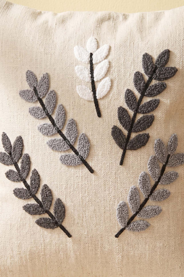 Gray Olive Branch Patterned Punch Decorative Cushion Cover