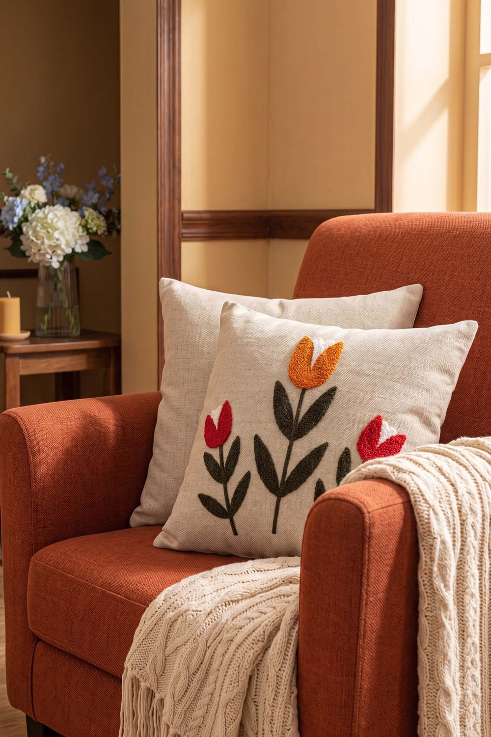 Colorful Tulip Pattern Decorative Punch Cushion Cover
