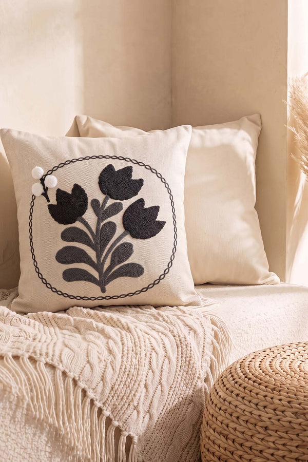 Black Tulip Pattern Decorative Punch Cushion Cover