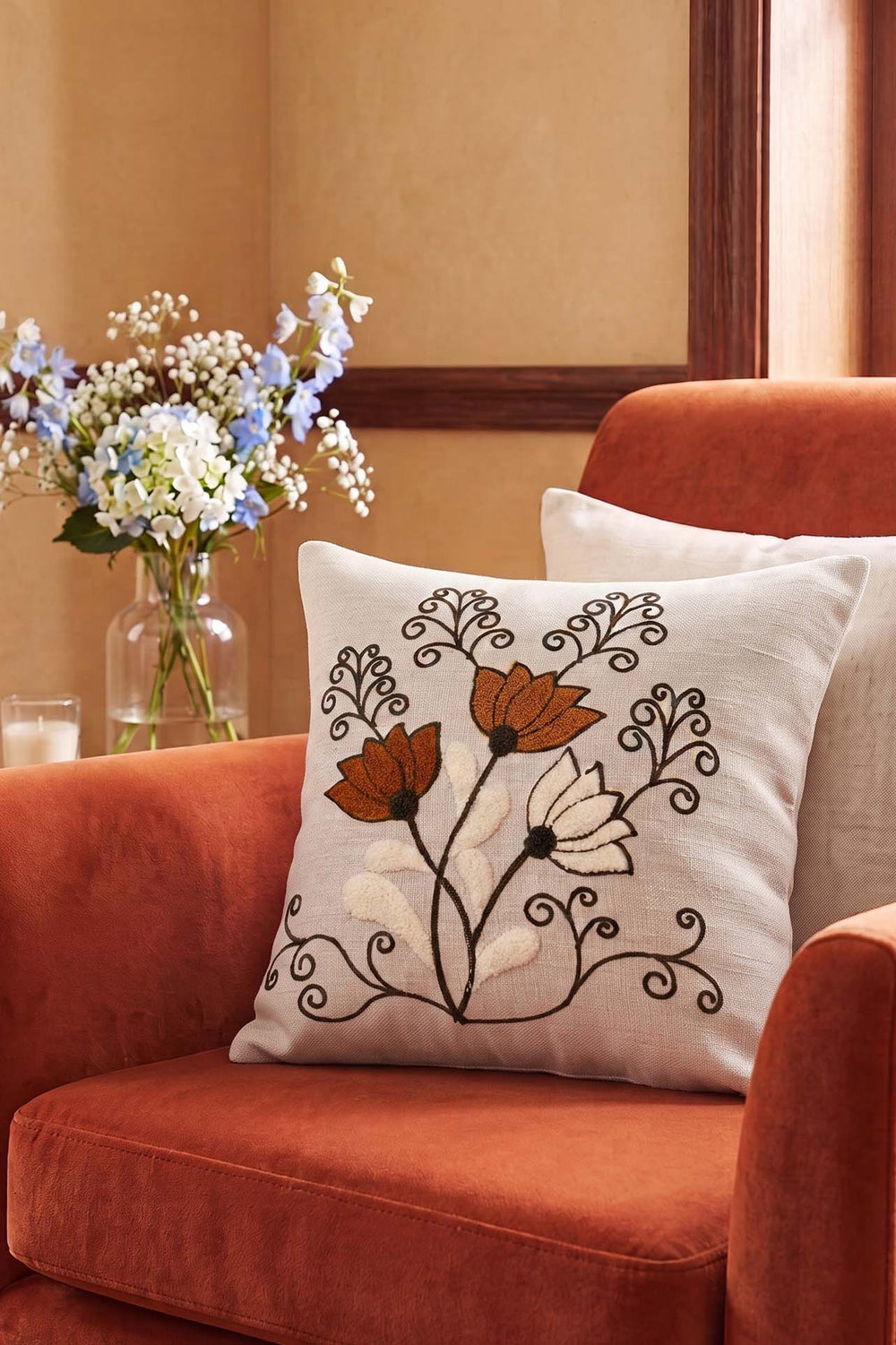 Brown Curved Branch Pattern Punch Decorative Cushion Cover