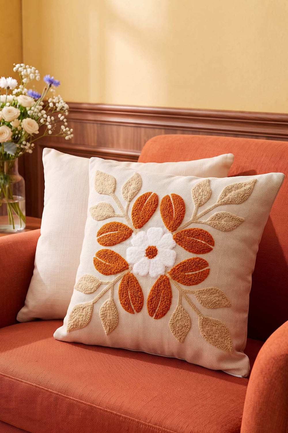 Cinnamon Lily Pattern Punch Decorative Cushion Cover