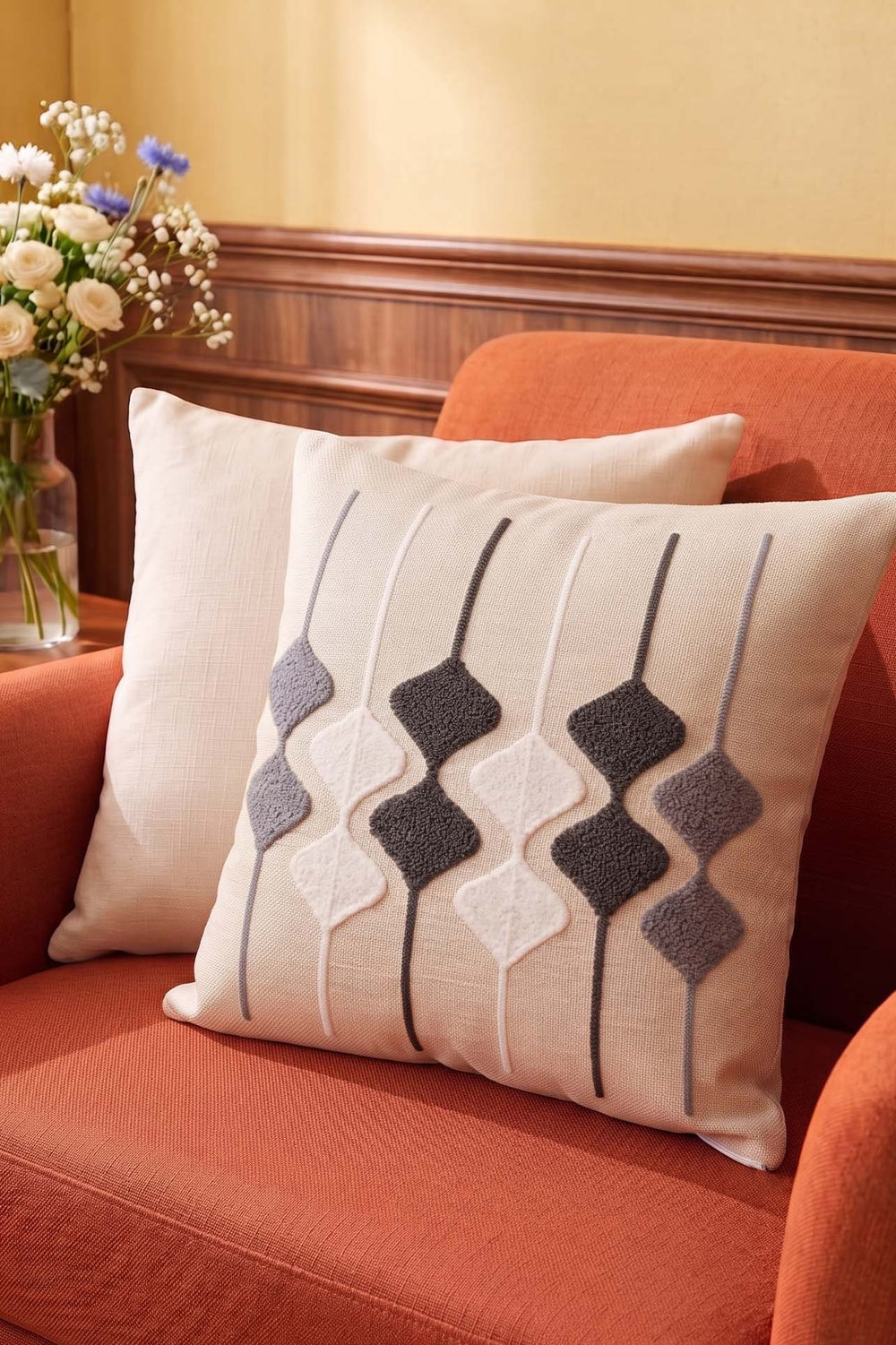 Gray Diamond Pattern Punch Decorative Cushion Cover