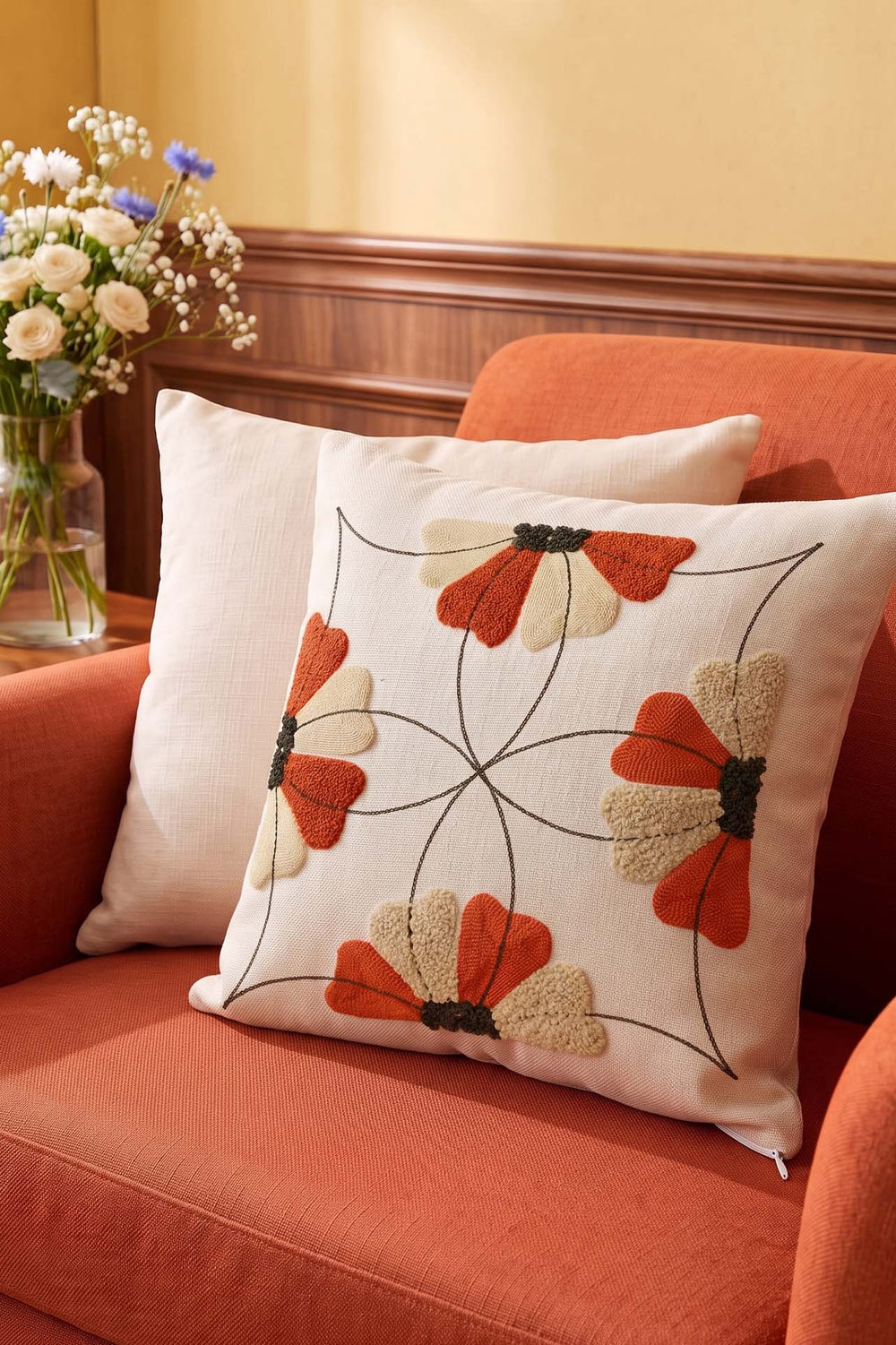 Symmetrical Floral Pattern Punch Decorative Cushion Cover