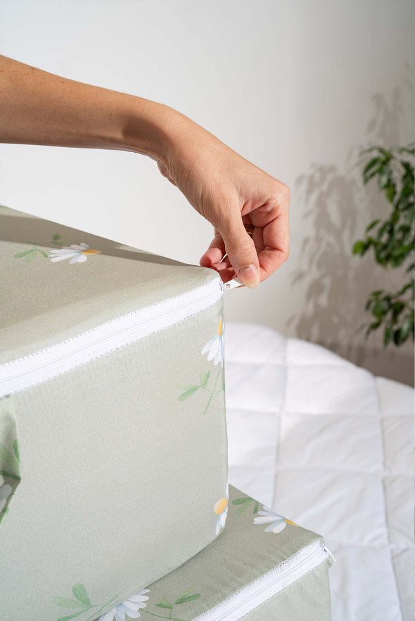 Green Daisy Patterned 6-Piece Zip Storage Set for Under Bed and Sofa Bed