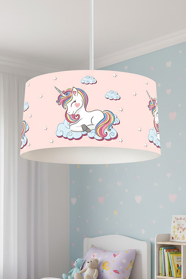 Unicorn in the Cloud Themed Children's Room Pendant Lamp - 30cm Decorative Hanging Light with Adjustable Cable - Non-Toxic Water-Based Print