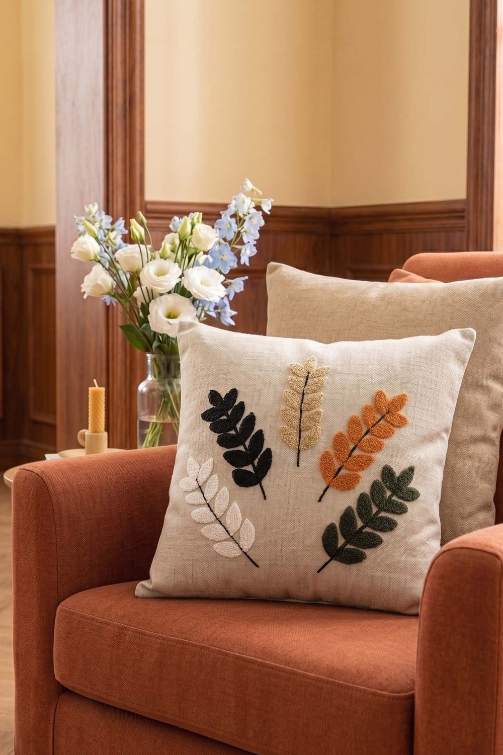 Colorful Olive Branch Patterned Punch Decorative Cushion Cover