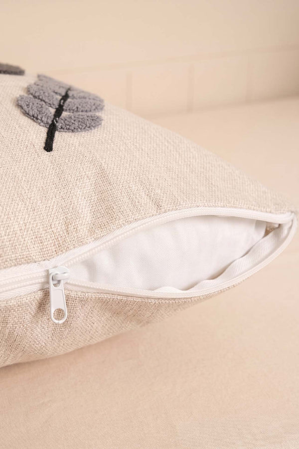 Gray Olive Branch Patterned Punch Decorative Cushion Cover