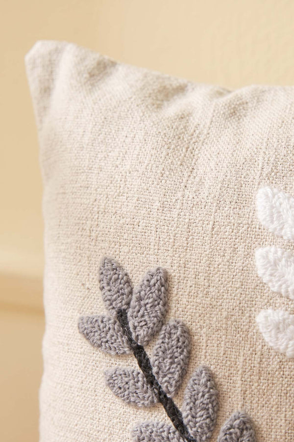 Gray Olive Branch Patterned Punch Decorative Cushion Cover
