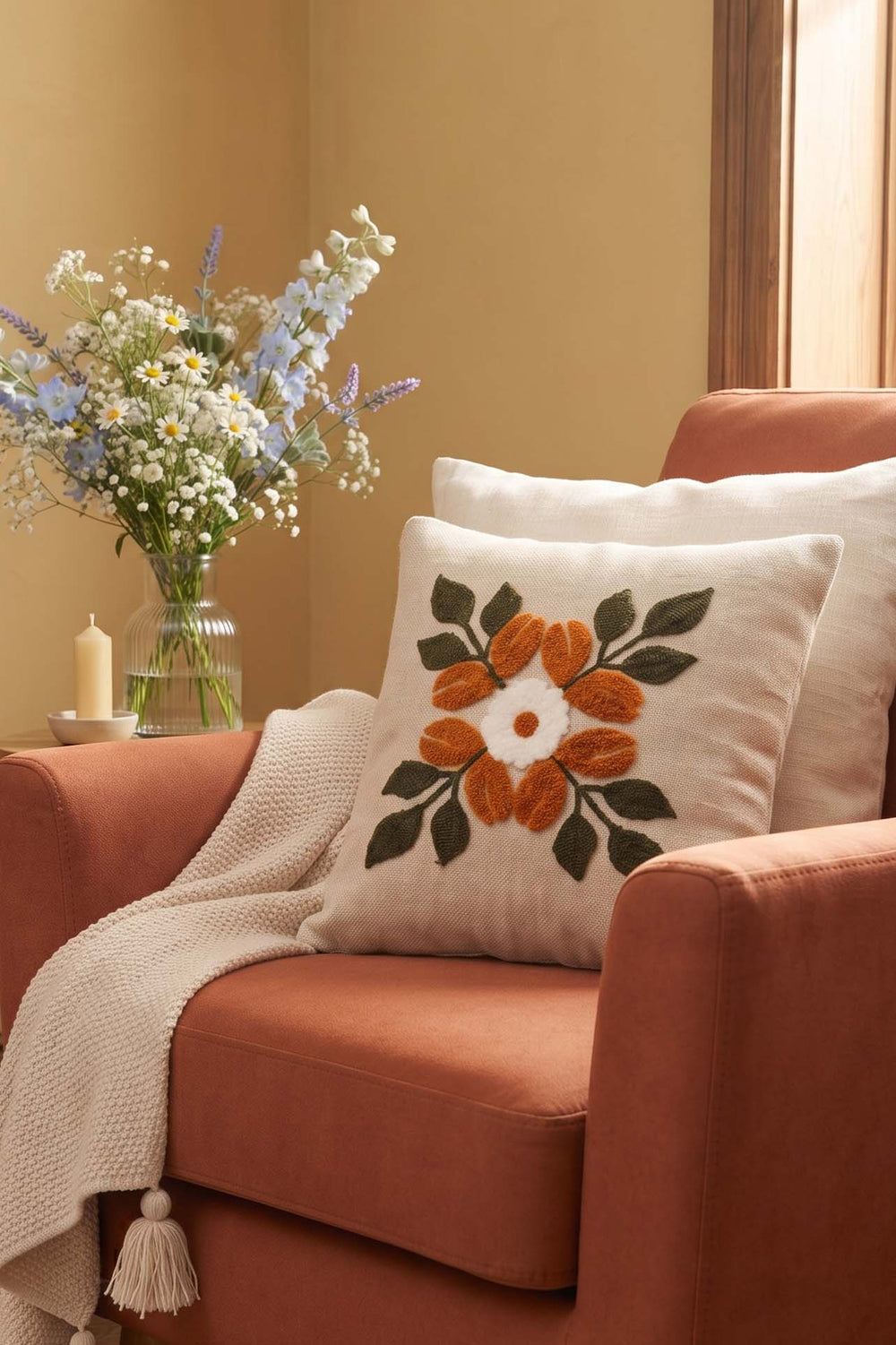 Orange Lily Pattern Punch Decorative Cushion Cover