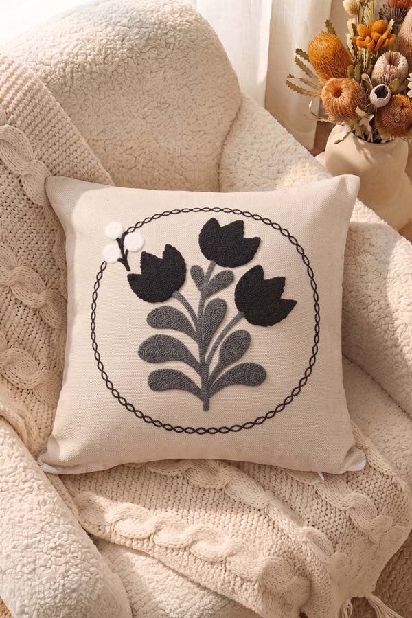 Black Tulip Pattern Decorative Punch Cushion Cover