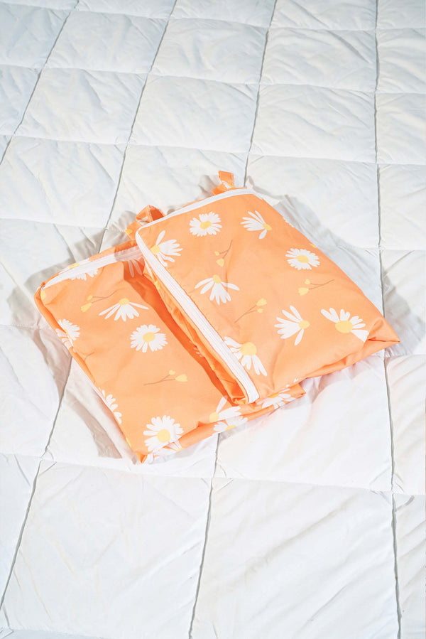 Orange Daisy Patterned 6-Piece Zip Storage Set for Under Bed and Sofa Bed