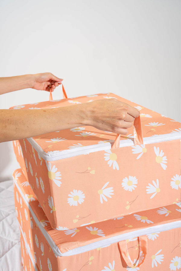Orange Daisy Patterned 6-Piece Zip Storage Set for Under Bed and Sofa Bed