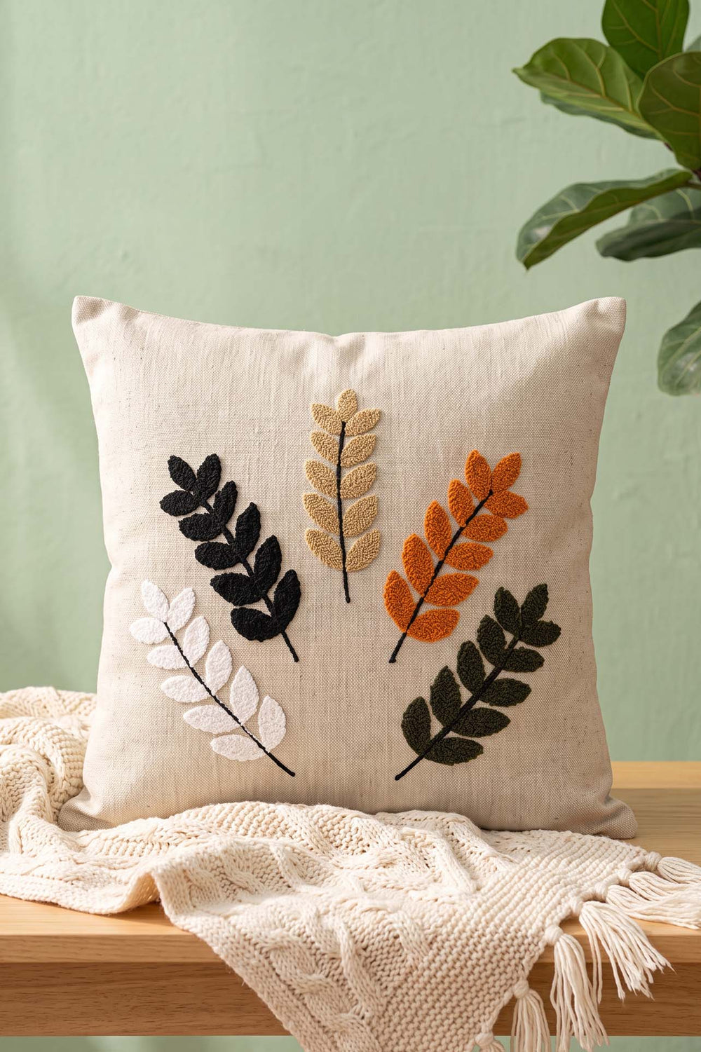 Colorful Olive Branch Patterned Punch Decorative Cushion Cover