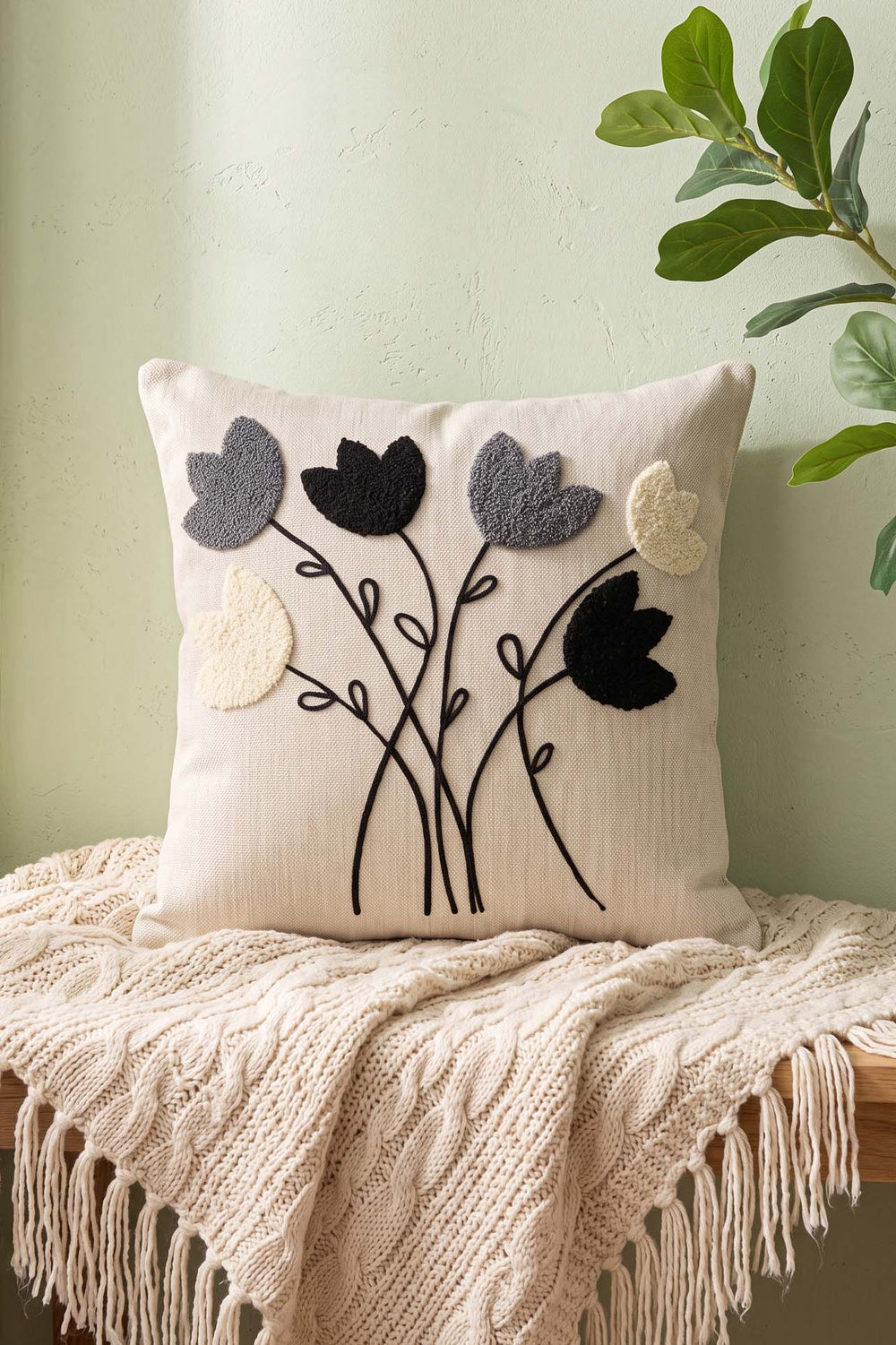 Dark Gray Tulip Pattern Decorative Punch Cushion Cover