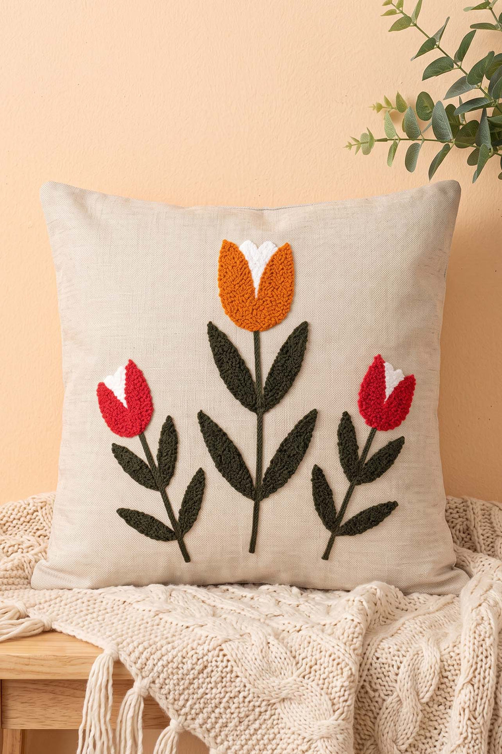 Colorful Tulip Pattern Decorative Punch Cushion Cover