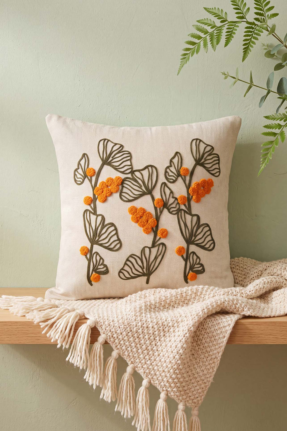 Orange Sprout Pattern Punch Decorative Cushion Cover