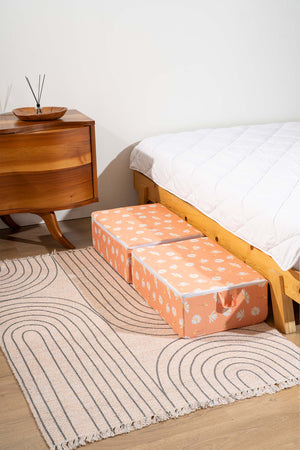 Orange Daisy Patterned 6-Piece Zip Storage Set for Under Bed and Sofa Bed