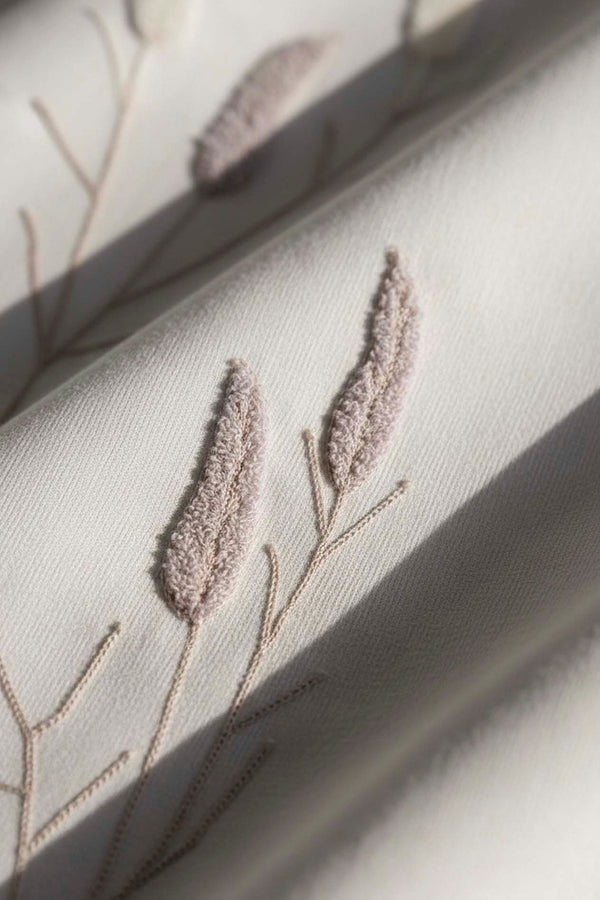 Light Grey Willow Breeze Pattern Double Embroidered Bedspread Set