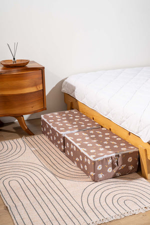 Brown Daisy Patterned 6-Piece Zip Storage Set for Under Bed and Sofa Bed