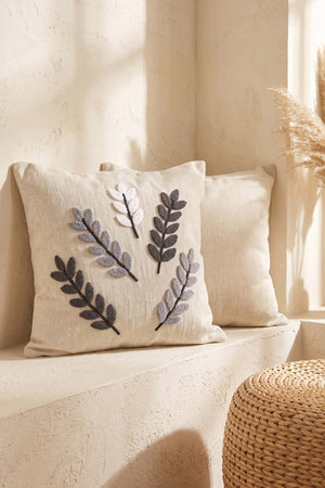 Gray Olive Branch Patterned Punch Decorative Cushion Cover