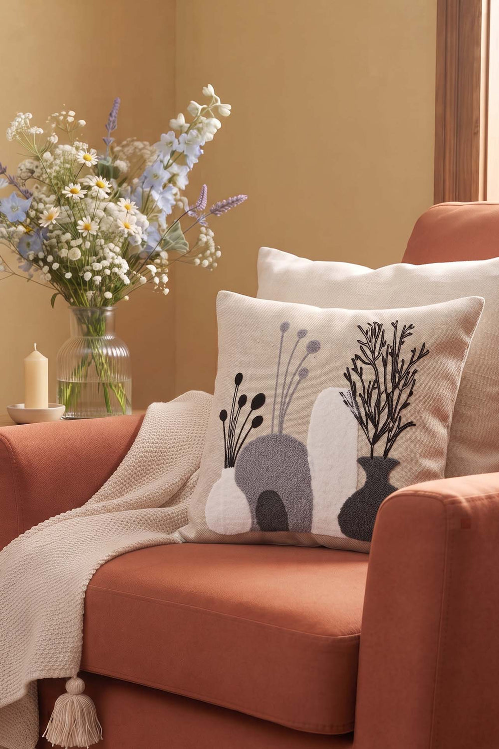 Modern Gray Vase Pattern Decorative Punch Cushion Cover