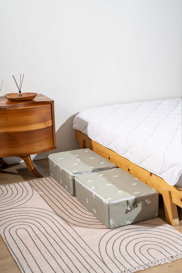 Green Daisy Patterned 6-Piece Zip Storage Set for Under Bed and Sofa Bed