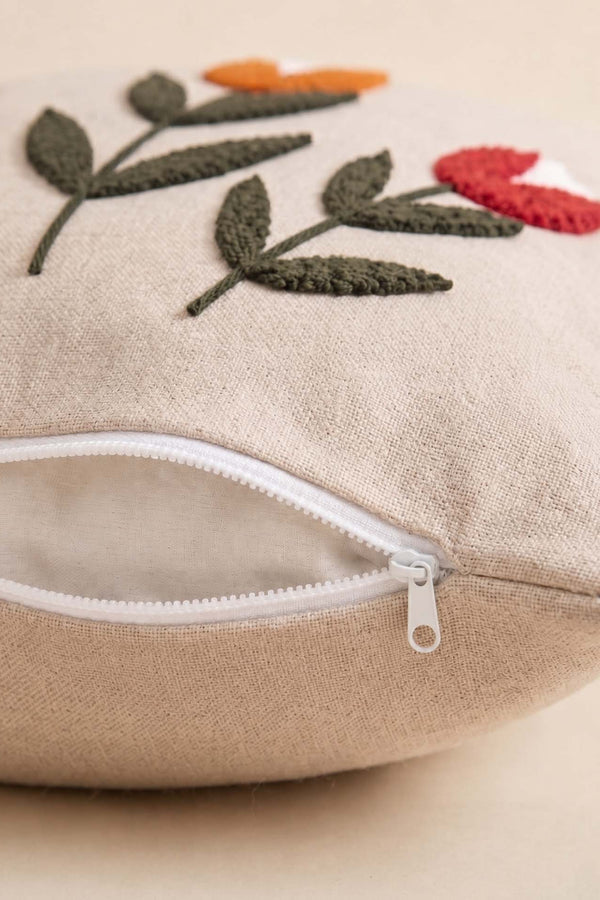 Renkli Lale Desenli Punch Dekoratif Kırlent Kılıfı