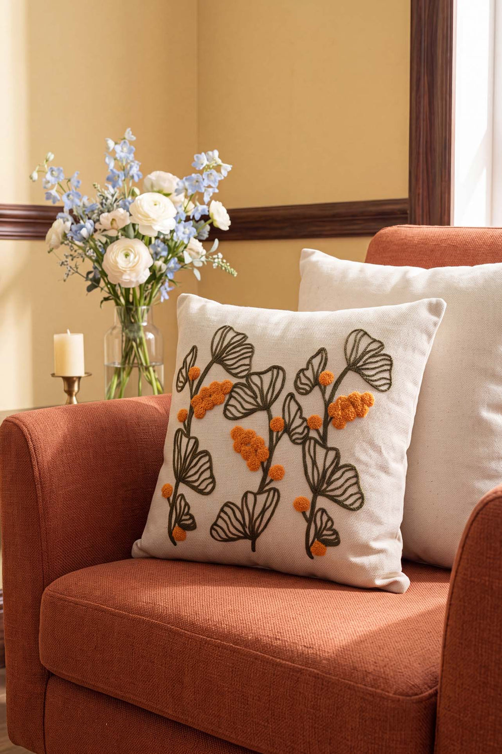 Orange Sprout Pattern Punch Decorative Cushion Cover