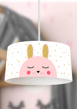 Gold Rabbit Themed Children's Room Pendant Lamp - 30cm Decorative Hanging Light with Adjustable Cable - Non-Toxic Water-Based Print
