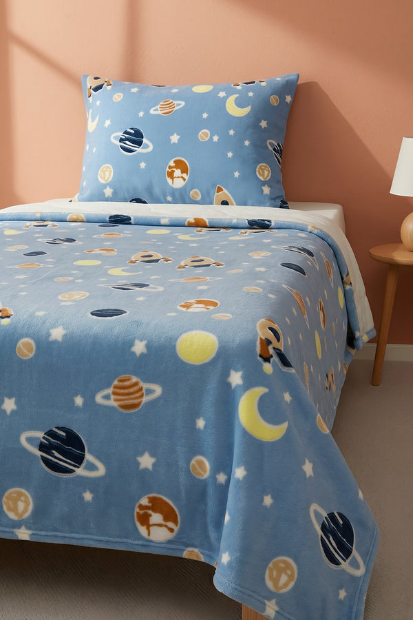 Space Patterned Plush Kids Blanket,/ Wellsoft Throw/Blanket ,Ultra Soft Polyester, 180x215 cm