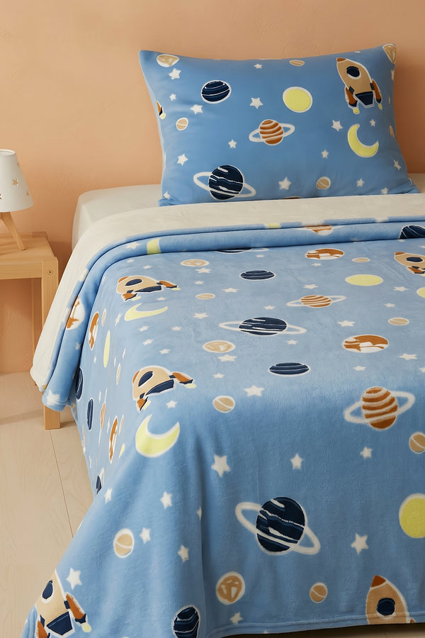 Space Patterned Plush Kids Blanket,/ Wellsoft Throw/Blanket ,Ultra Soft Polyester, 180x215 cm